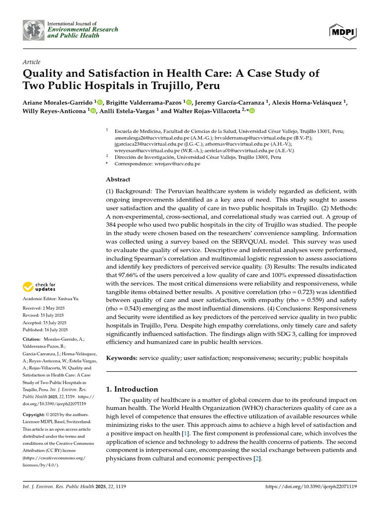 Quality and Satisfaction in Health Care: A Case Study of Two Public ...