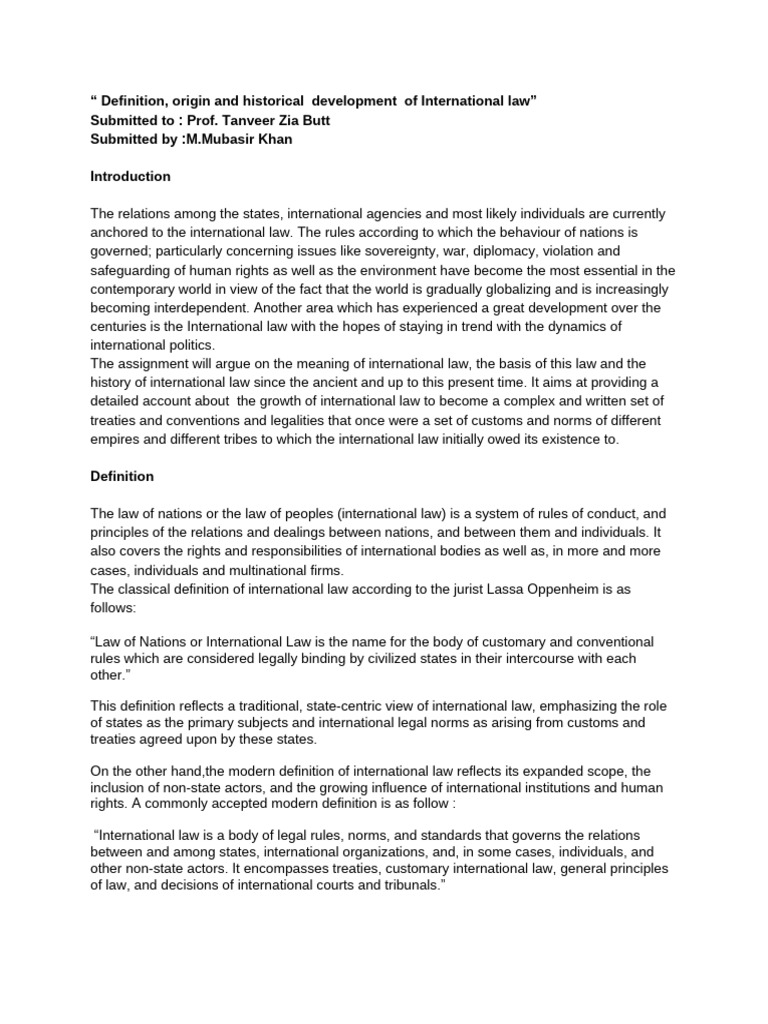 History and Definition of International Law | PDF | International Law ...