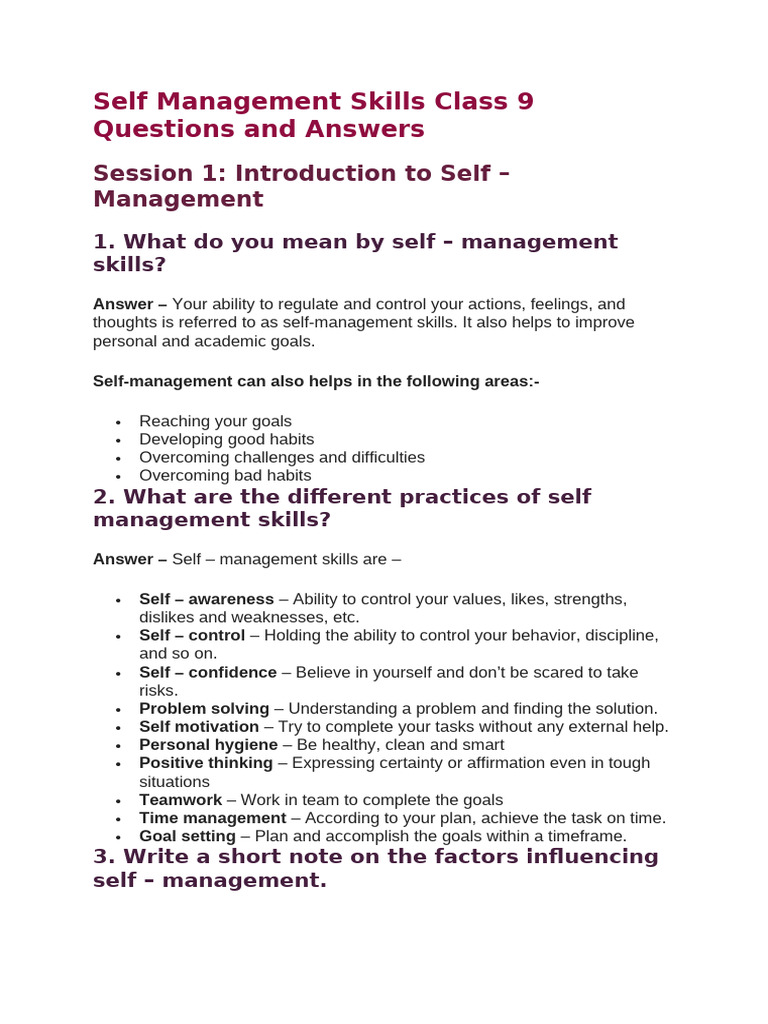 Class 9 Self Management Skills Guide | PDF | Goal | Optimism