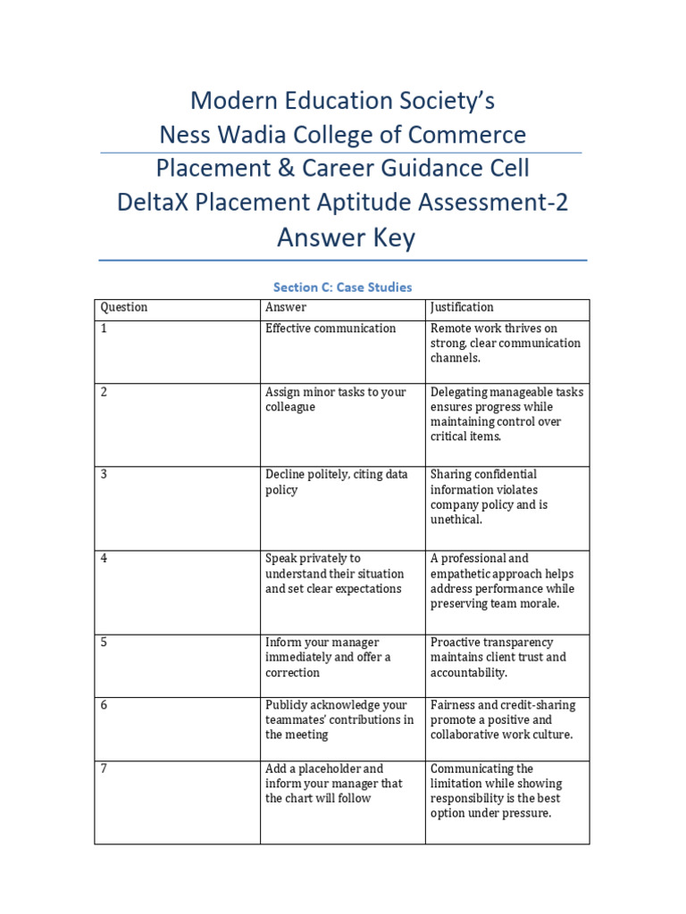 DeltaX Answer Key Final All Sections | PDF