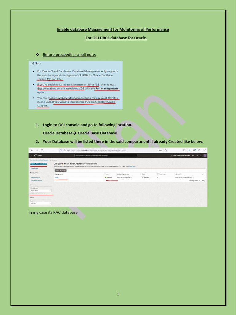 Enable Oracle Database Management in OCI | PDF | Databases | Password