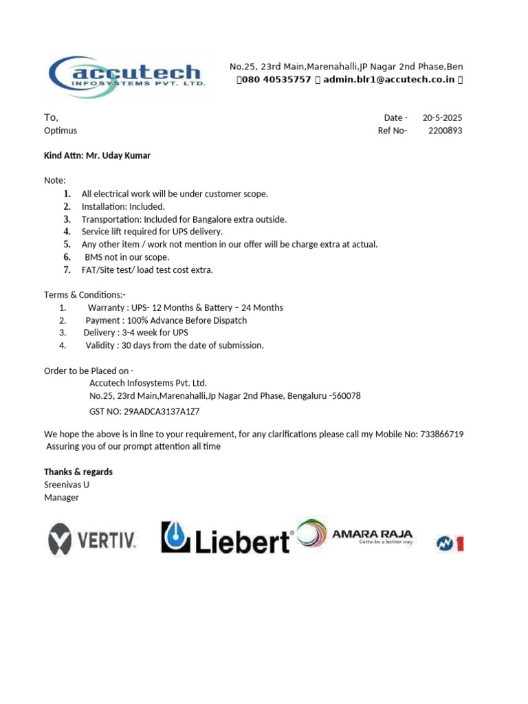 UPS Quotation and Terms for Optimus | PDF | Electrical Engineering ...