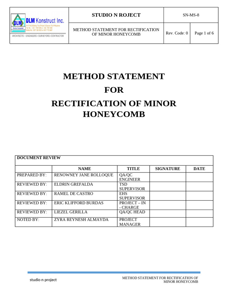 Rectification Method for Minor Honeycomb | PDF | Concrete | Materials