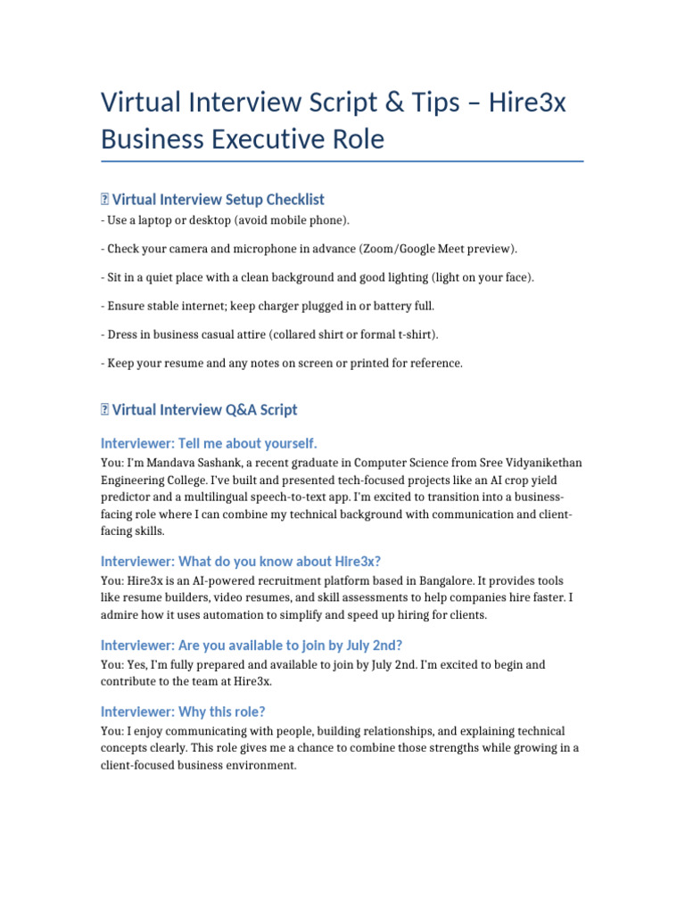 Hire3x Virtual Interview Guide | PDF