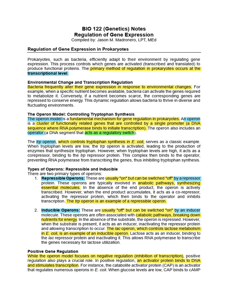 Gene Expression Regulation Overview | PDF | Operon | Regulation Of Gene ...