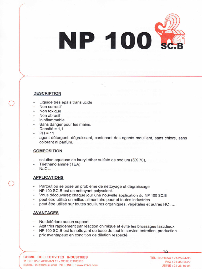 Nettoyant polyvalent NP 100 SC.B | PDF | Composés chimiques | Chimie