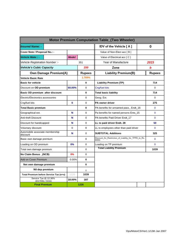 Motor Premium Computation Tables | PDF | Mumbai | Vehicles
