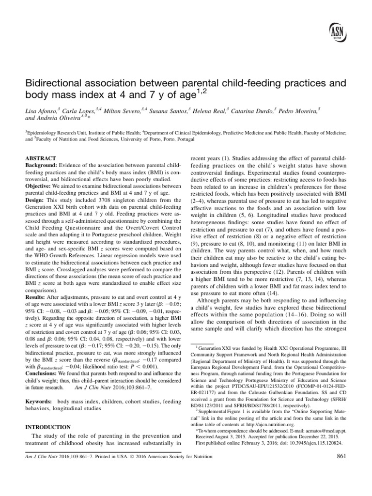 Bidirectional Association Between Parental Child Fe 2016 The American ...