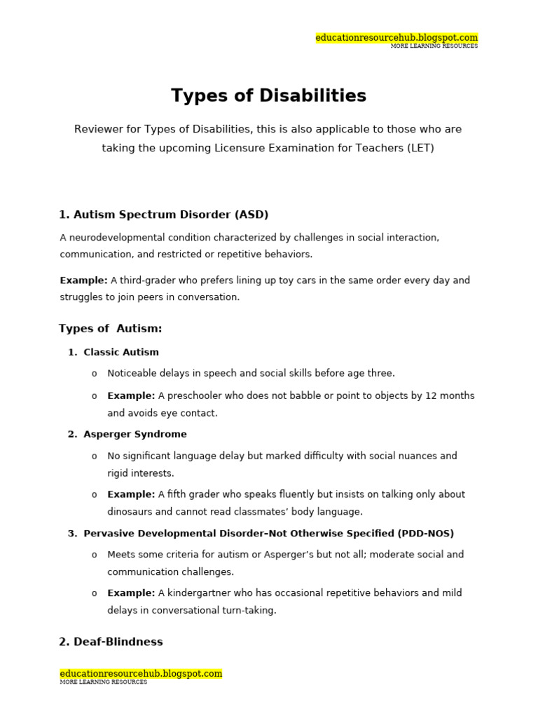 Types of Disabilities Explained | PDF | Visual Impairment | Hearing Loss