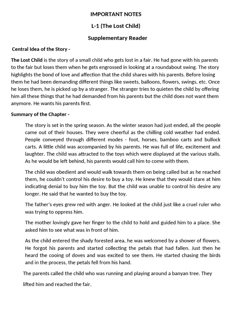 The Lost Child: Summary and Moral | PDF