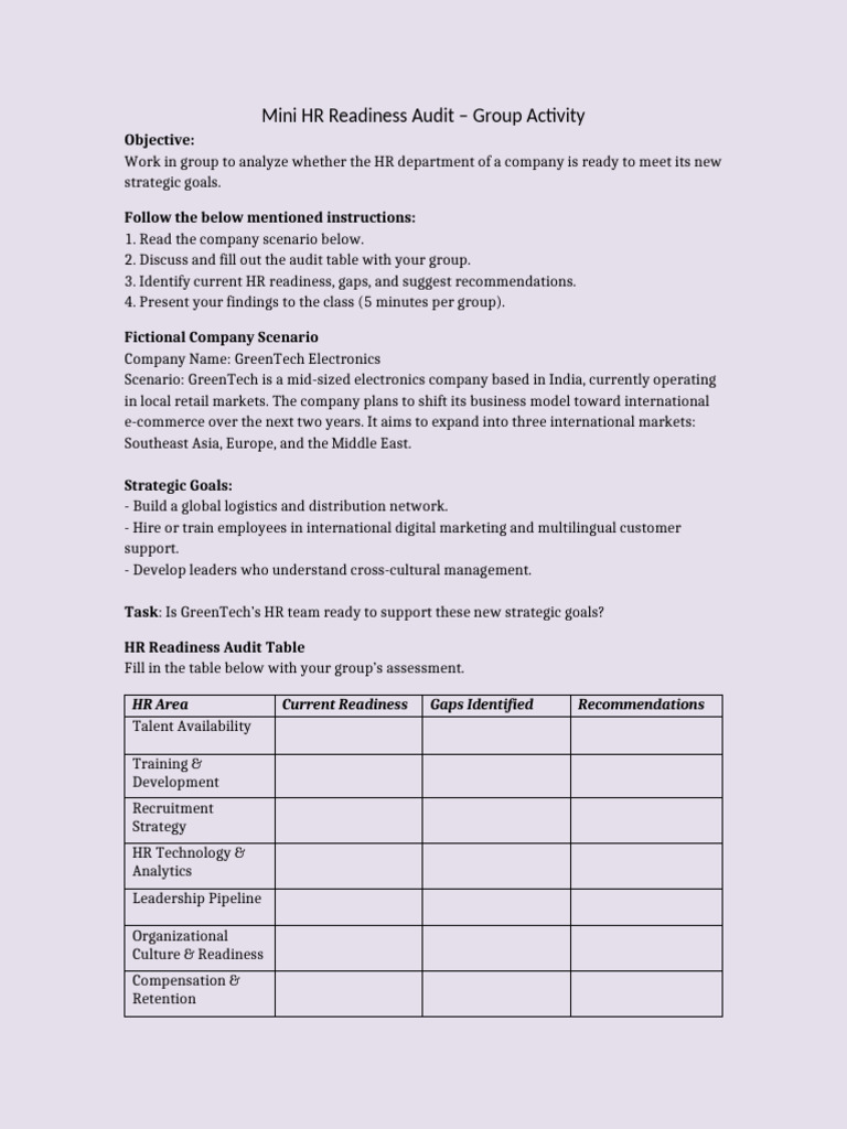 HR Readiness Audit for GreenTech Expansion | PDF