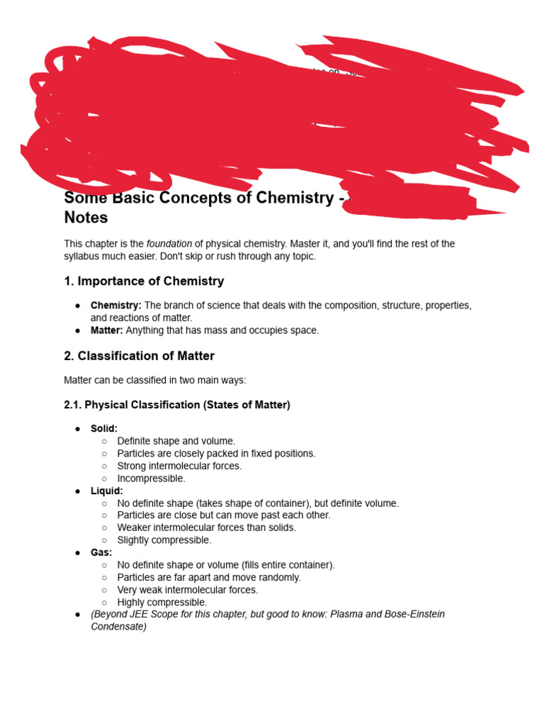 JEE Chemistry: Basic Concepts Notes | PDF | Stoichiometry | Mole (Unit)