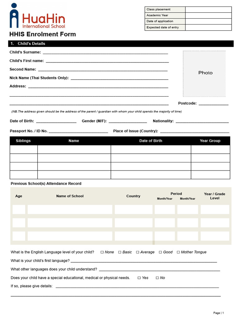 HHIS Child Enrolment Form | PDF | Identity Document | Government And ...