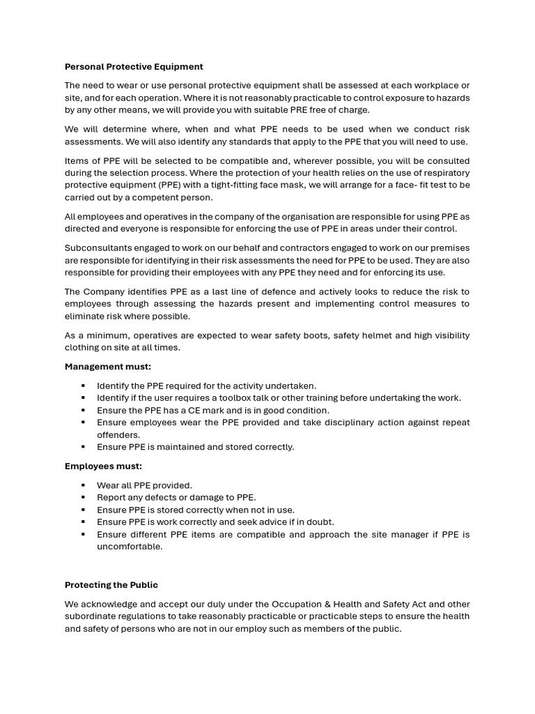PPE Policy for Employees | PDF | Personal Protective Equipment | Labor ...