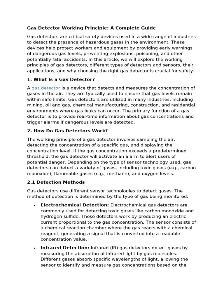 Gas Detector Working Principles Explained | PDF | Sensor | Materials
