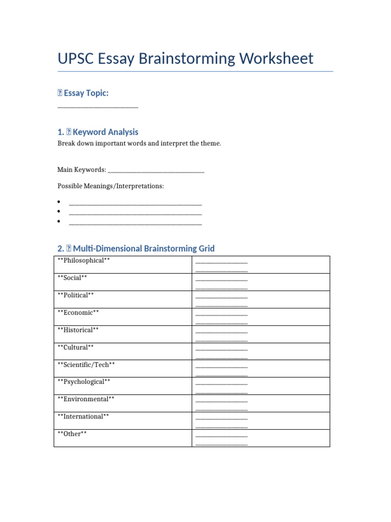 UPSC Essay Brainstorming Worksheet | PDF | Chess Theory