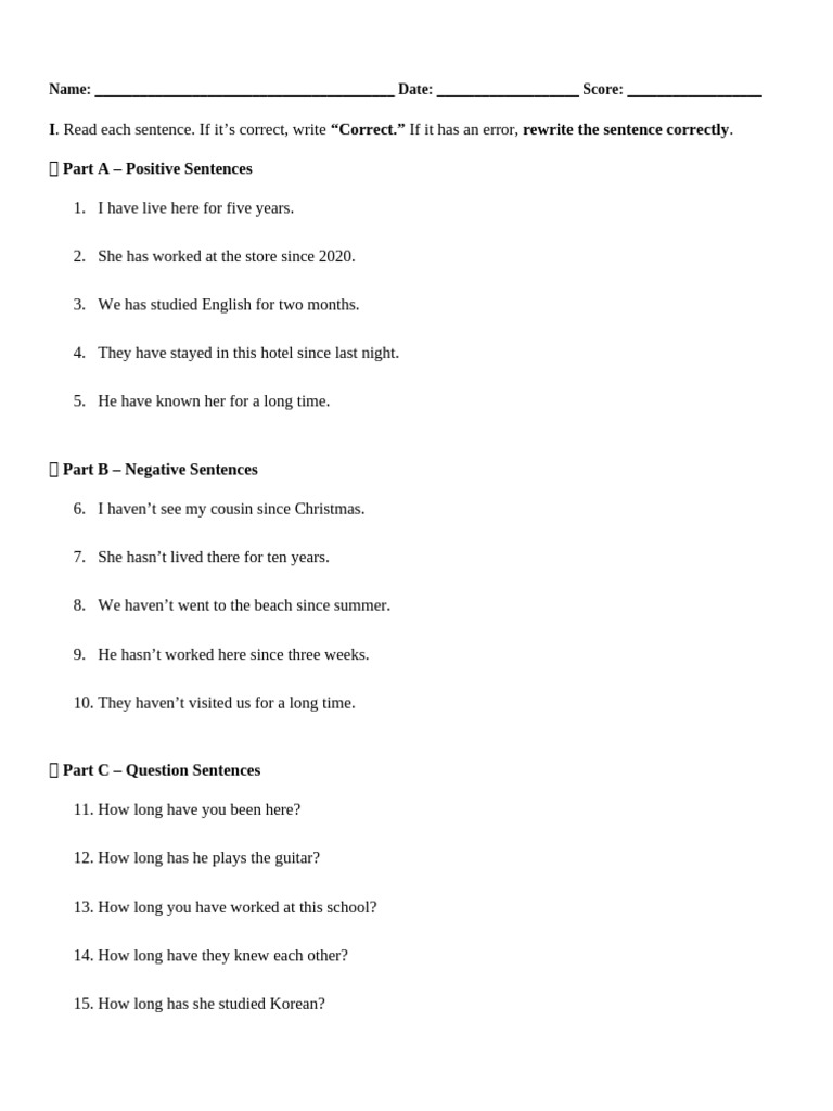 Grammar Correction Exercise for ESL | PDF