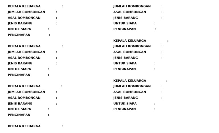 Data Penginapan Rombongan Keluarga | PDF