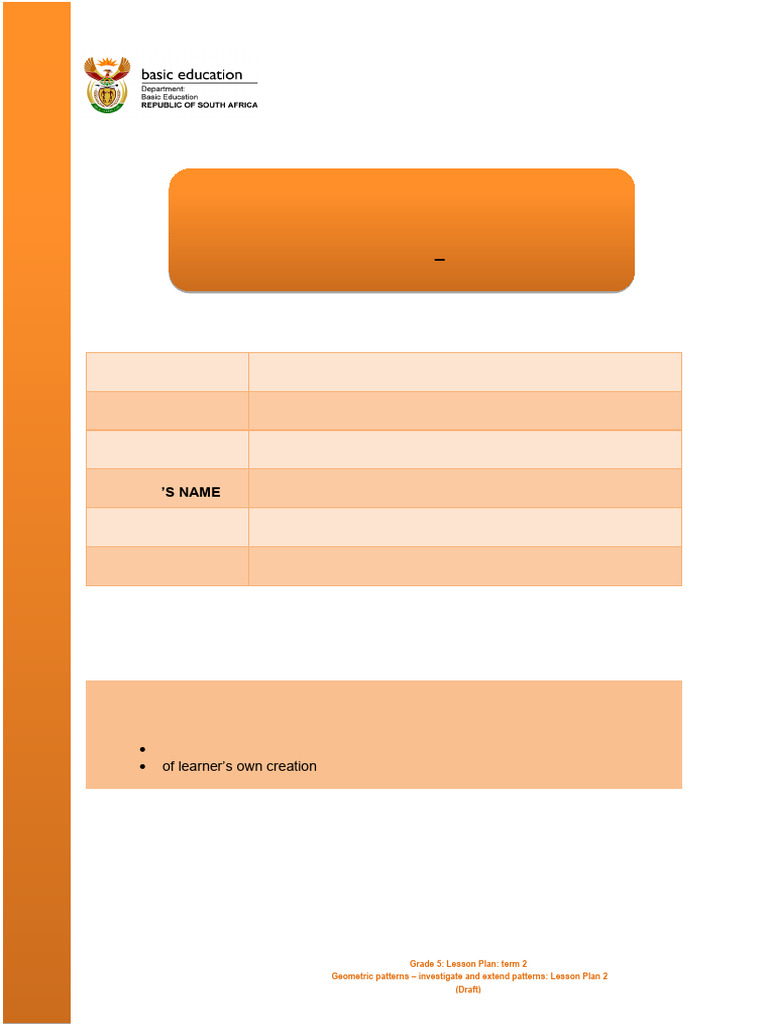 Grade 5 Term 2 Geometric Patterns Lesson 2 | PDF | Multiplication | Numbers