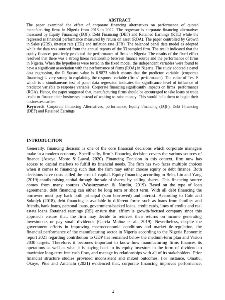 Impact of Financing on Firm Performance | PDF | Errors And Residuals ...