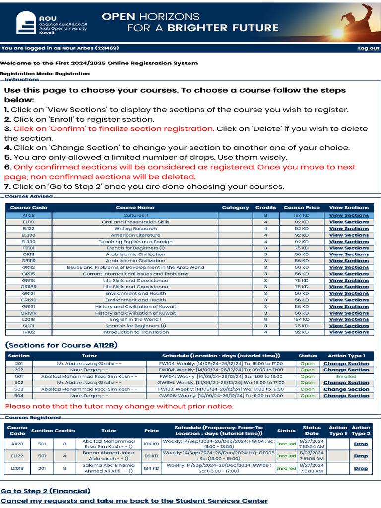 AOU Online Course Registration Guide | PDF