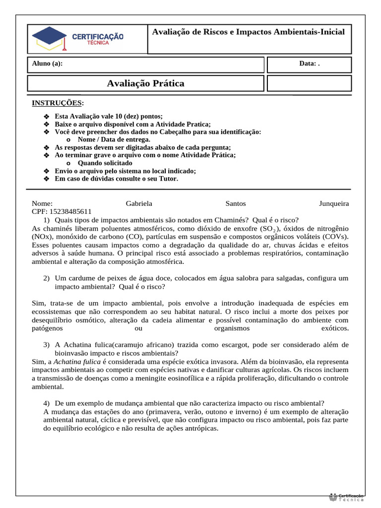 Avaliação de Riscos Ambientais Prática | PDF | Ambiente natural ...
