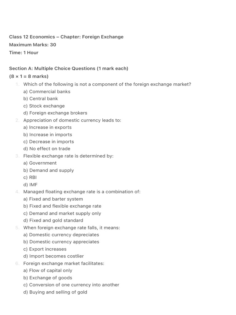 Class 12 Economics: Foreign Exchange Rate | PDF | Exchange Rate ...