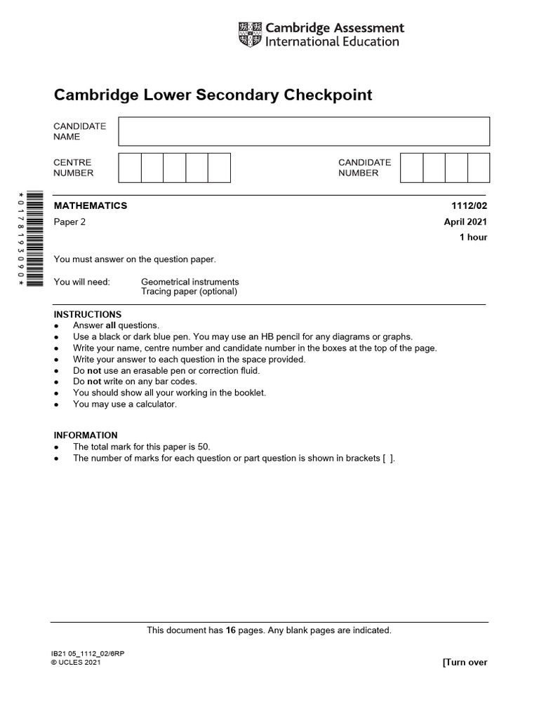 Cambridge Lower Secondary Math Checkpoint | PDF | Speed
