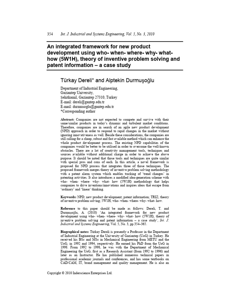Integrated NPD Framework Using 5W1H | PDF | Patent | Methodology