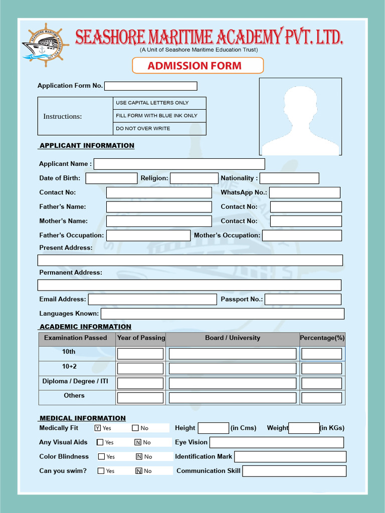 Admission Form Template and Guidelines | PDF