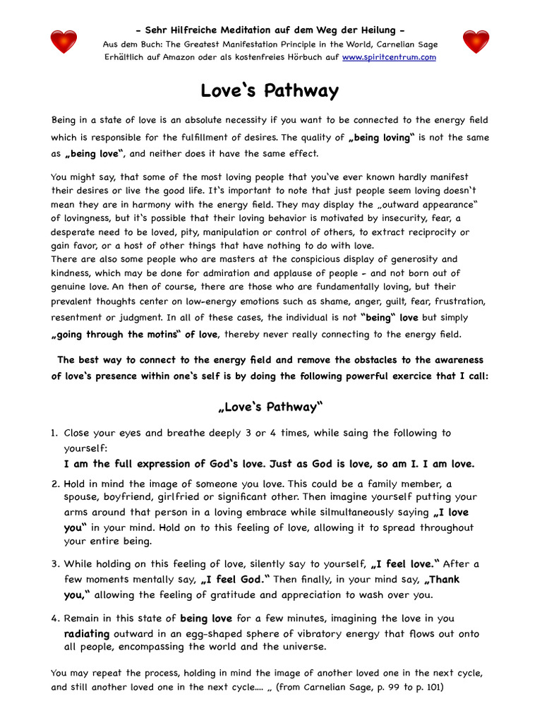 Loves Pathway Meditation 1p Aquacentrum | PDF | Love | Emotions
