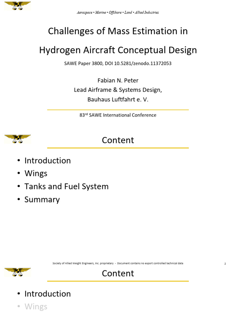 Mass Estimation in Hydrogen Aircraft Design | PDF | Liquid Hydrogen ...