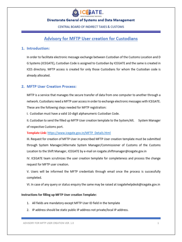 MFTP User Creation Advisory for Custodians | PDF | Cyberspace ...