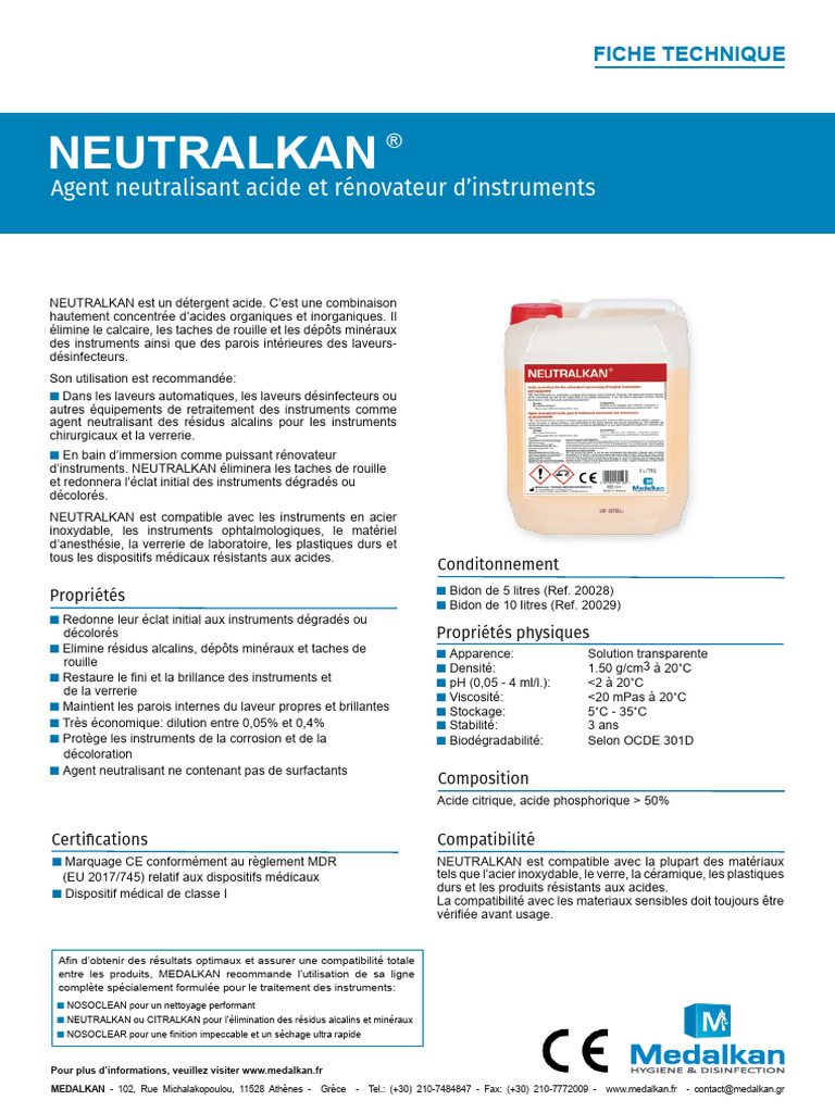 NEUTRALKAN : Rénovateur d'instruments acide | PDF | Matériaux