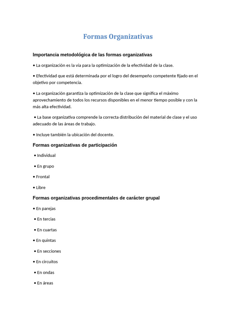 Formas Organizativas en la Educación | PDF