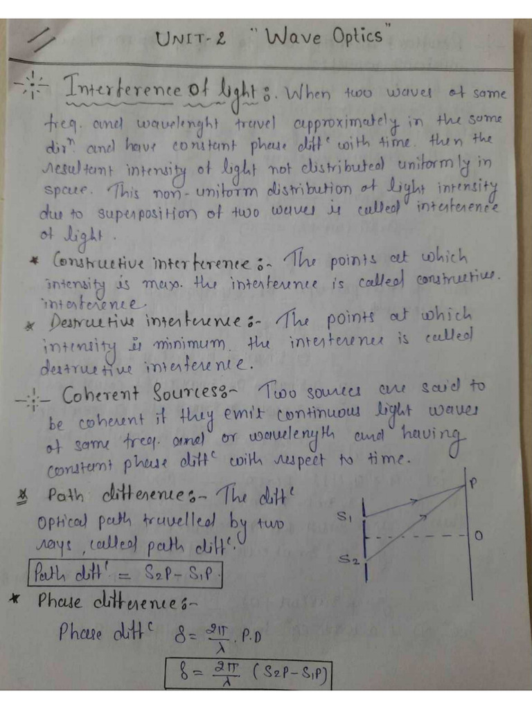Unit 2 Wave Optics (Notes PDF) - 1 | PDF