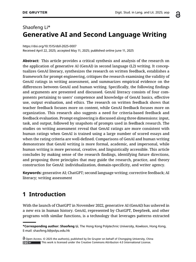 Generative AI in Second Language Writing | PDF | Artificial ...