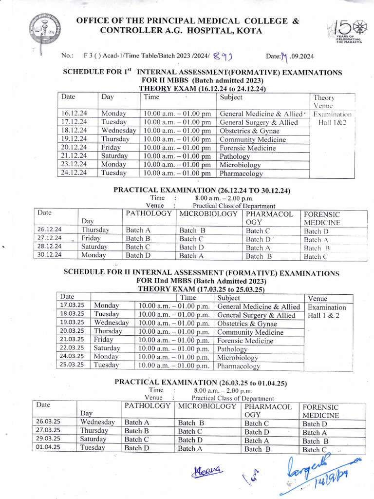 II MBBS Internal Assessment Schedule | PDF | Life Sciences | Clinical ...