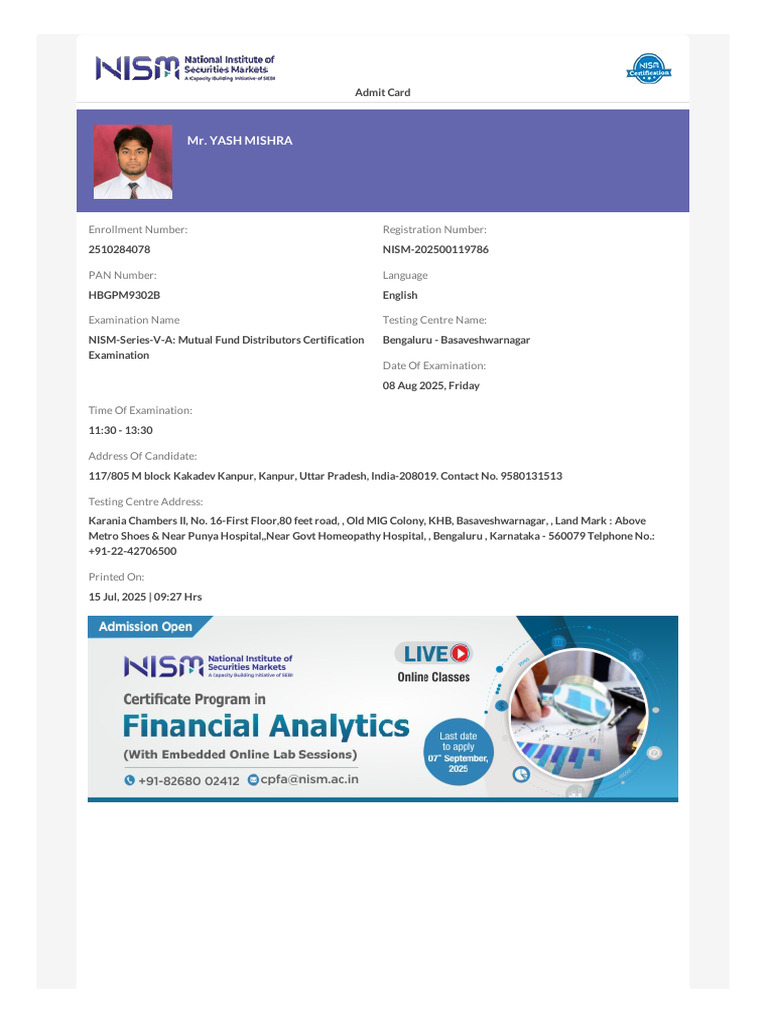 NISM Series V-A Exam Details 2025 | PDF