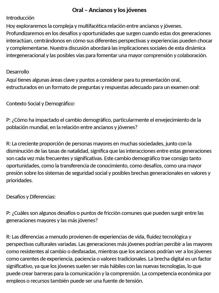Relación entre Ancianos y Jóvenes | PDF | Vejez | Aprendizaje