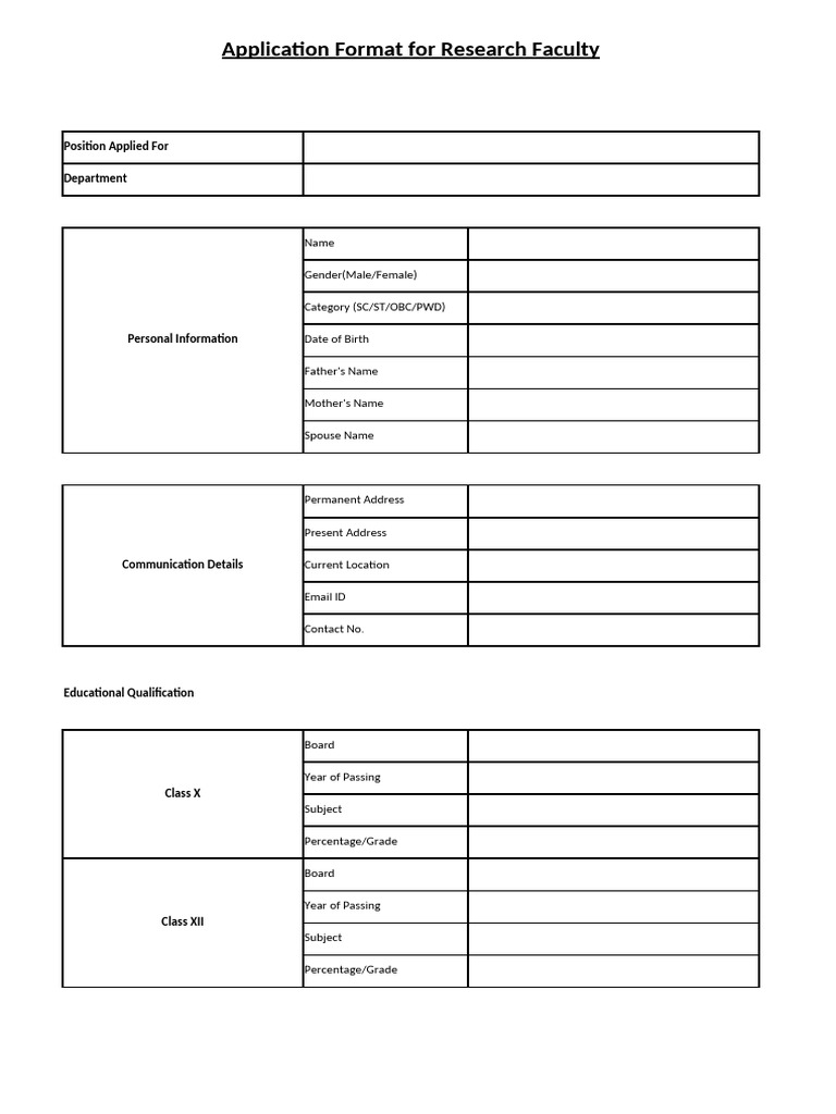 Application Format For Research Fcaulty | PDF | Academia | Higher Education
