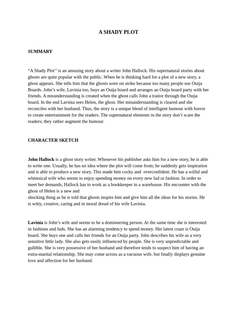 Characters and Themes in A Shady Plot | PDF | Narrative | Supernatural