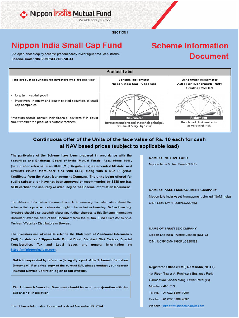 Nippon India Small Cap Fund Overview | PDF | Securities (Finance ...