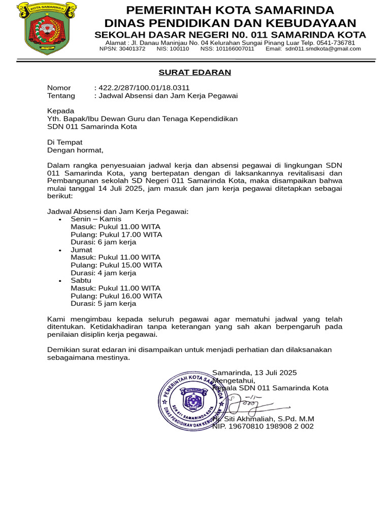 Surat Edaran Absen | PDF