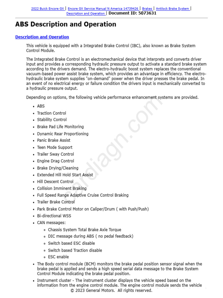 Encore GX ABS System Overview | PDF | Brake | Anti Lock Braking System