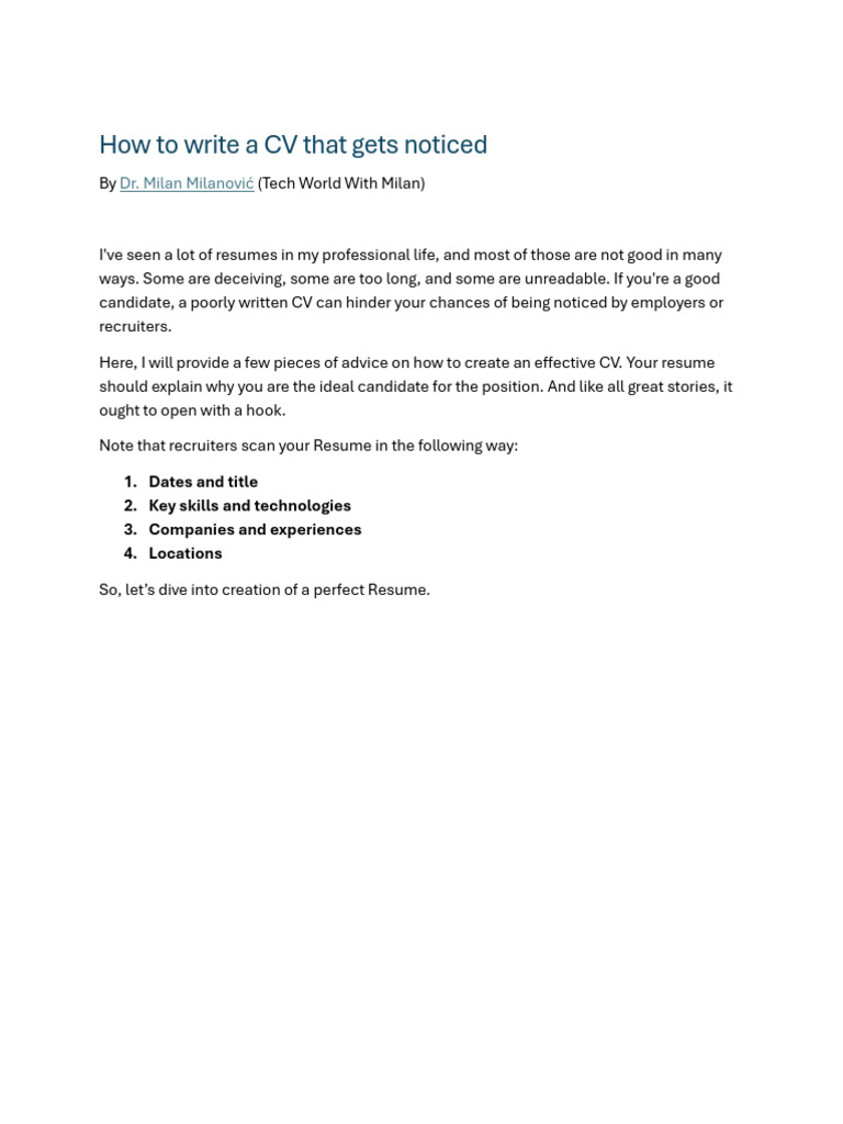 How To Write A CV To Be Noticed | PDF | Résumé