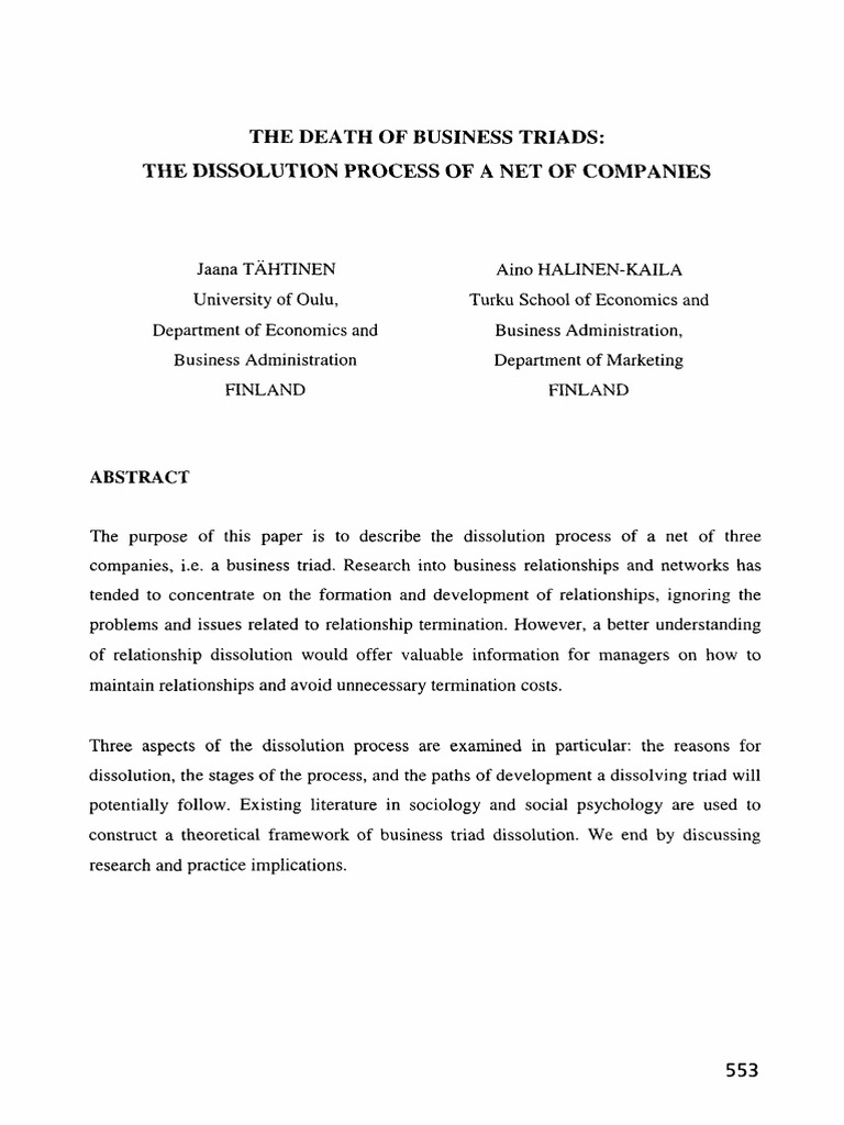 1997-Tahtinen-The DEATH of BUSINESS TRIADS-The Dissolution Process of A ...