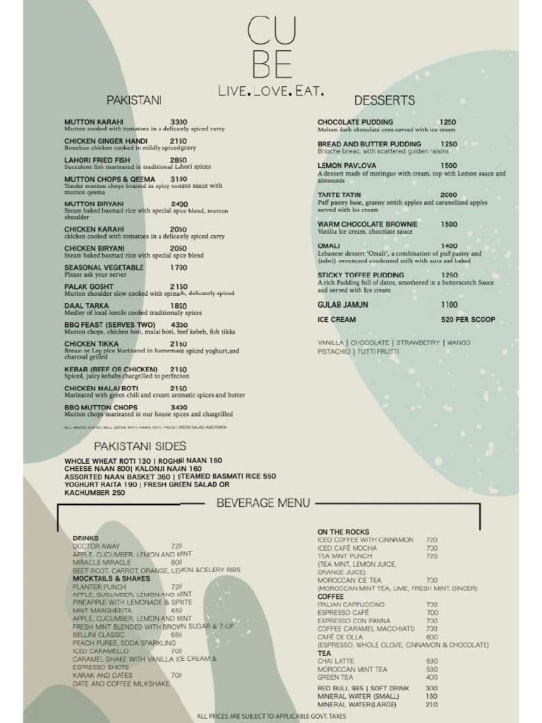 Cube Menu Gulberg | PDF