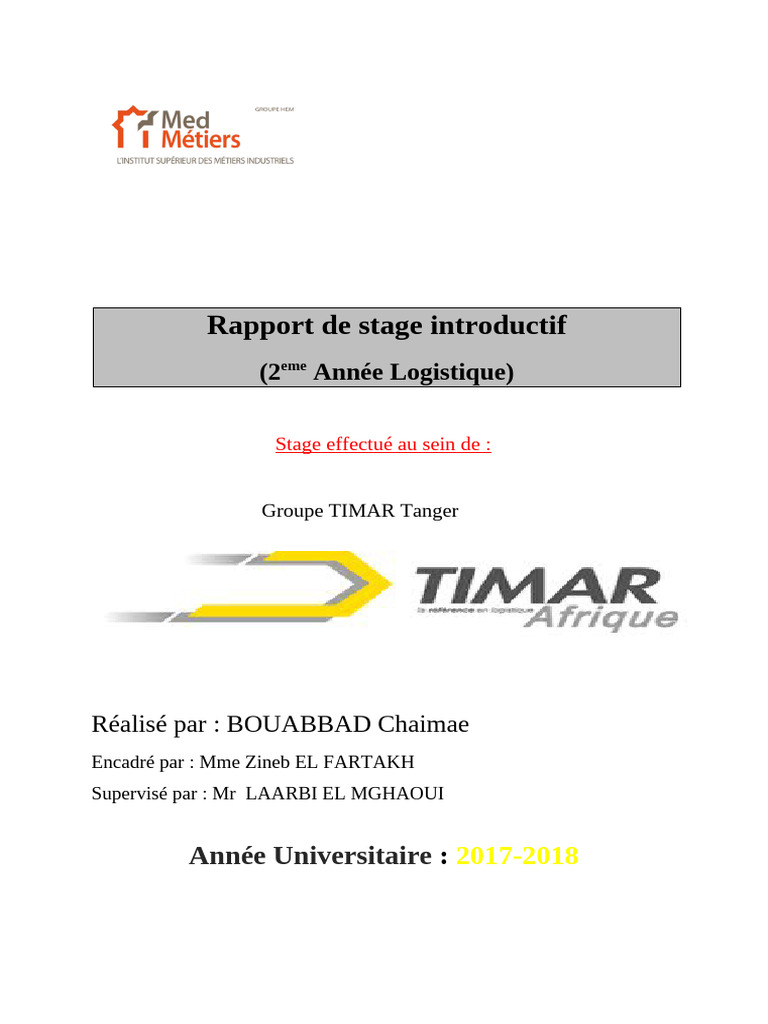 Rapport de stage au Groupe TIMAR Tanger | PDF | Logistique | Transport