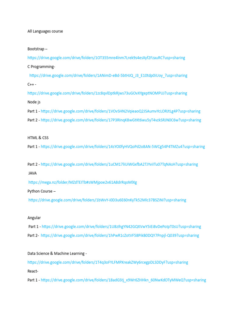 All Languages Coding Course Links | PDF